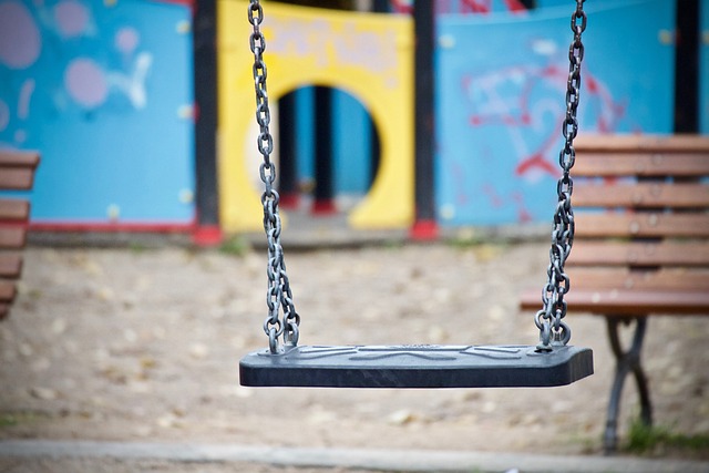 swing, playground, graffiti