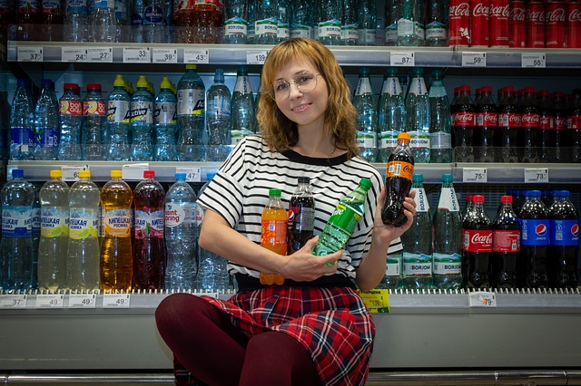 girl, the drinks, supermarket